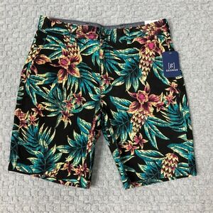 George Shorts Mens 30 Black Chino Hawaiian Aloha Leaf Stretch Everyday Norm New